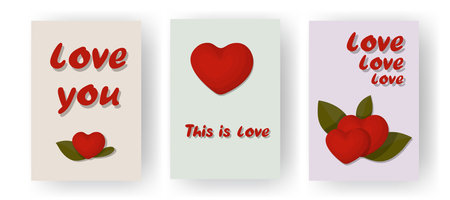 Romantic Love Card Set with Hearts and Text Designsのイラスト素材