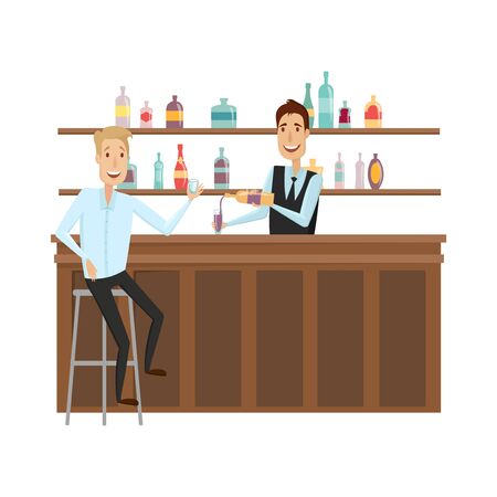 Meet and discuss at the bar with good friends. Flat and cartoon style. White background. Vector illustrationのイラスト素材