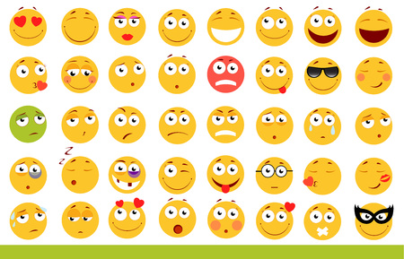 Set of cute Emoticons. Emoji and Smile icons. Isolated on white background. vector illustration.のイラスト素材