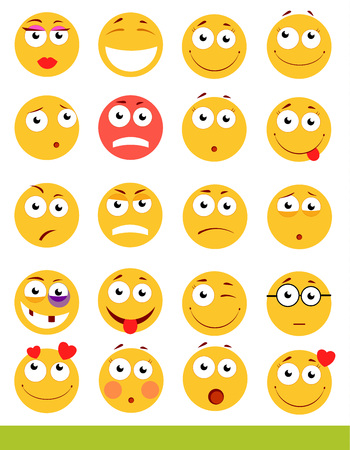 Set of cute Emoticons. Emoji and Smile icons. Isolated on white background. vector illustration.のイラスト素材