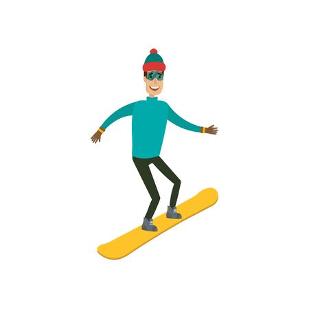 A man, boy, young person snowboarding in the mountains. Different background. Flat and cartoon style. Vector illustration.の写真素材