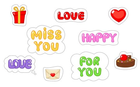 Set of love sticker. Flat and cartoon style. Vector illustration on white backgroundのイラスト素材
