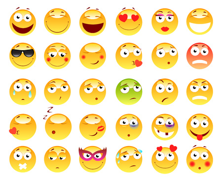 Set of 3d cute Emoticons. Emoji and Smile icons. Isolated on white background. vector illustrationのイラスト素材