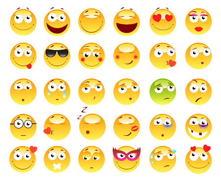 Set of 3d cute Emoticons. Emoji and Smile icons. Isolated on white background. vector illustrationのイラスト素材