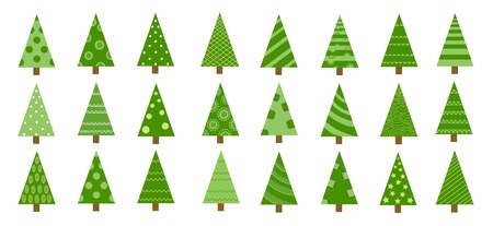 Hand drawn set of Christmas trees. Holidays background. Abstract doodle drawing woods. Vector art illustrationのイラスト素材