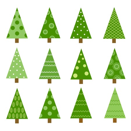 Hand drawn set of Christmas trees. Holidays background. Abstract doodle drawing woods. Vector art illustrationのイラスト素材