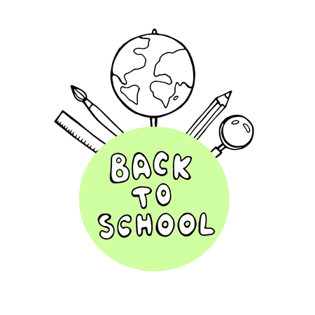 Back to School banner with texture from colorful line art icons of of education, science objects and office supplies on the notebook backgroundのイラスト素材