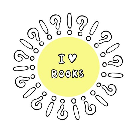 Pile of books and coffee or tea cup with heart symbols. I love reading concept for libraries, book stores, festivals, fairs and schools. Line icon. Vector illustration isolated on white.の写真素材