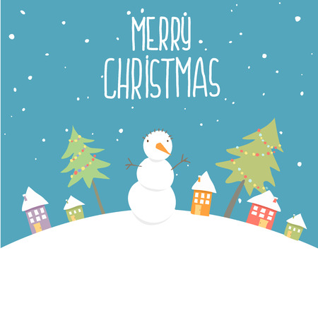 Greeting card with snowman, vector illustration.Concept winter backgroundのイラスト素材