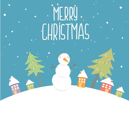 Greeting card with snowman, vector illustration.Concept winter backgroundの写真素材