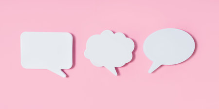 Clouds of dialogue. Form for letter or text. thought concept. Chat icons on pink background. 3D visualization. 3D image. copyspace.の写真素材