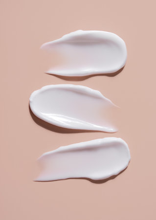 Cosmetic smear of cream texture on a beige background. skincare.の写真素材