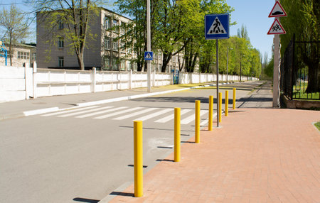 A pedestrian crossing is equipped, empty, without people.の写真素材