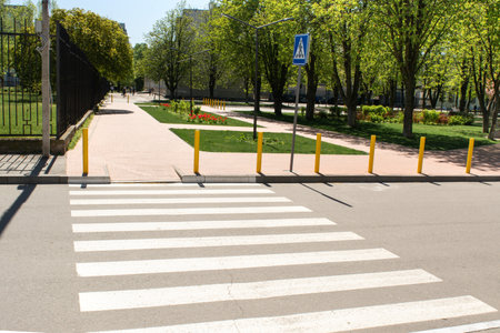 The pedestrian crossing is equipped.の写真素材