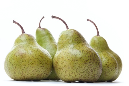 Pears and an apple isolated on white backgroundの写真素材