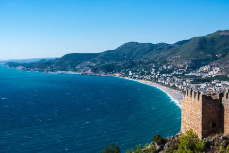 castle of Alanya and the Cleopatra beach, Antalya, Turkeyのeditorial素材