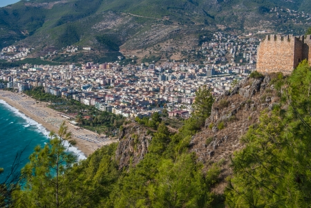 habor of Alanya, Castle, and Cleopatra beach, Antalya, Turkeyのeditorial素材