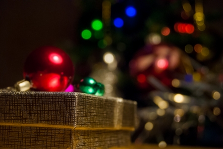 christmas gifts under treeの写真素材