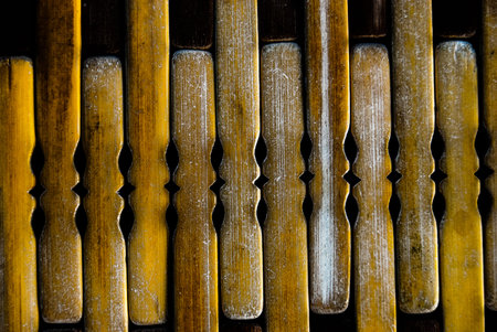 wooden mat on table, close up, background textureの写真素材