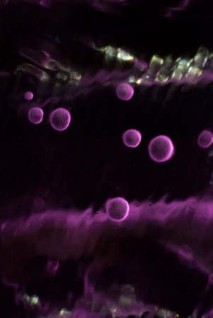 purple bubbles in ice illuminated at night