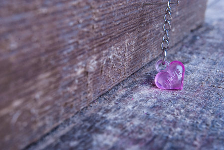pink plastic heart on wood