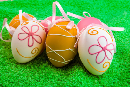 Background with eggs on Turkish towel with space for text.