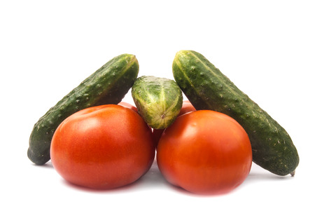 Many fresh summer vegetables on white backgroundの写真素材