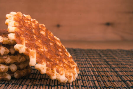 waffles on wooden matの写真素材