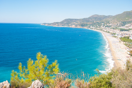 habor of Alanya and Cleopatra beach, Antalya, Turkeyの写真素材
