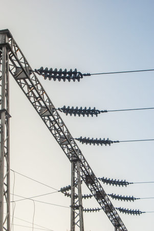 Impression network at transformer station in sunrise
