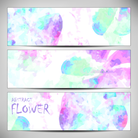 Banners with abstract Flower texture, green, purple. Modern colorful pattern resembling watercolor strokes. Design element for backgrounds, printed media, web banners, etc.のイラスト素材
