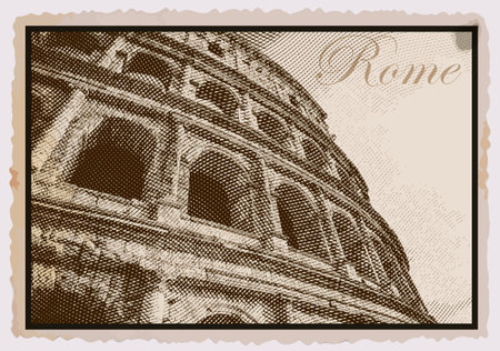 Colosseum (Coliseum) in Rome, Italy. Vintage travel postcard.のイラスト素材