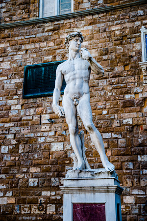 David by Michelangelo in front of Palazzo Vecchio, Florence Italyのeditorial素材