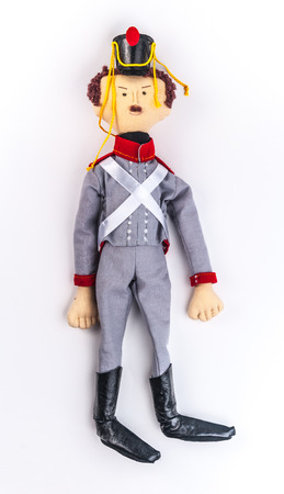 Textile doll. Toy soldier in costume of Napoleonic era.の写真素材