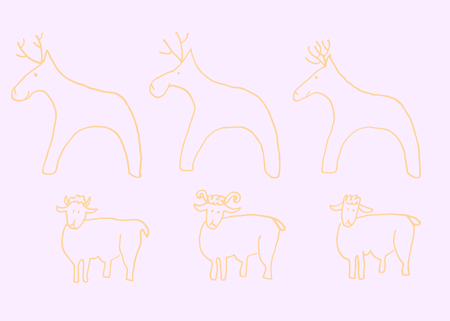 Hand drawn sheeps and deers, design elements for New Yearのイラスト素材