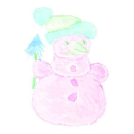 Snowman on a white background. Vector watercolor illustration. Perfect for Christmas greeting card.のイラスト素材