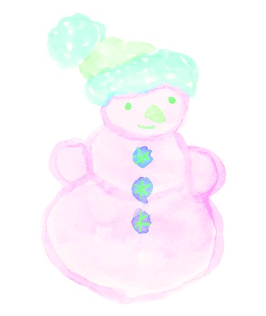 Snowman on a white background. Vector watercolor illustration. Perfect for Christmas greeting card.のイラスト素材