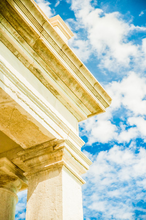 Classical architectural detail of Punta della Dogana in Venice on blue cloudy skyのeditorial素材