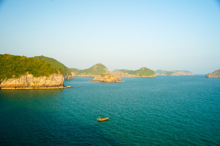 Beautiful rocky islands near Cat Ba, Vietnamの写真素材