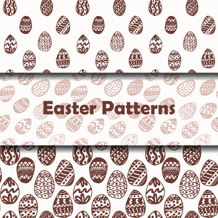 Easter greeting template with seamless patterns made with hand drawn elementsのイラスト素材