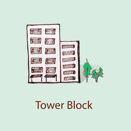 Hand drawn icons of residential buildings, for real estate infographics, web sites, and printed media.のイラスト素材