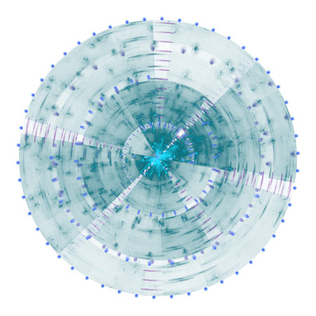 Composition of abstract radial grid and lights as a concept metaphor for technology, science and entertainmentの写真素材