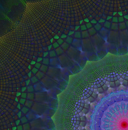 Abstracts background with circular digital pattern resembling sun, lace or floral elements.の写真素材