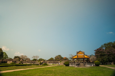 Beautiful pavilion in parks of citadel in Hue, Vietnam. Historic architecture of central Vietnam.のeditorial素材