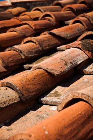 Macro view of old tiled roofの写真素材