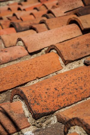 Macro view of old tiled roofの写真素材
