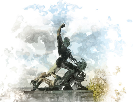 Side statue of the liberty statue on Gellert hill in Budapest in Hungaryのイラスト素材