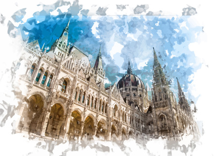 Famous building of Hungarian Parliament, neogothic landmark in Budapest city.のイラスト素材