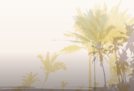 Colorful background with silhouette of palm trees on the beach. Tropical seasonal background for topics of travel, vacation and summer.のイラスト素材