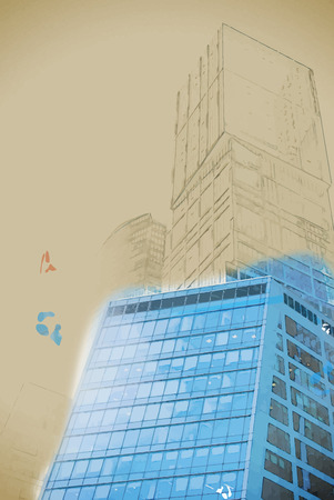 digitally transformed photo of modern office building. Business background. Business background illustration. Painting with watercolor and pencil. Brushed artwork. Vector format.のイラスト素材